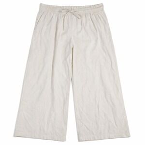 Linen Cotton Pants – XL Cream Wide Leg Drawstring